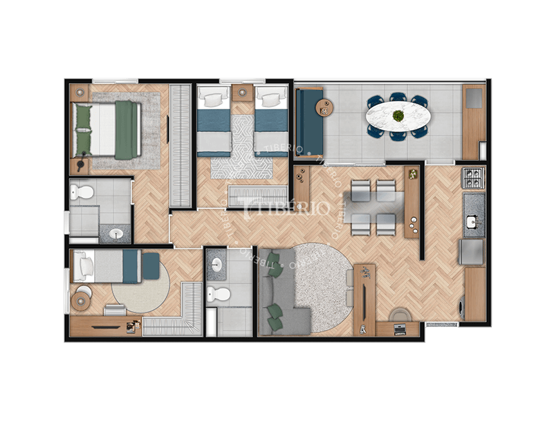 3 dorms. (com suíte) 75,91m²