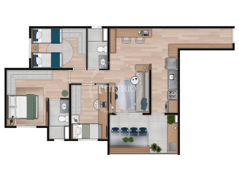 3 dorms. (com suíte) 76,96m²